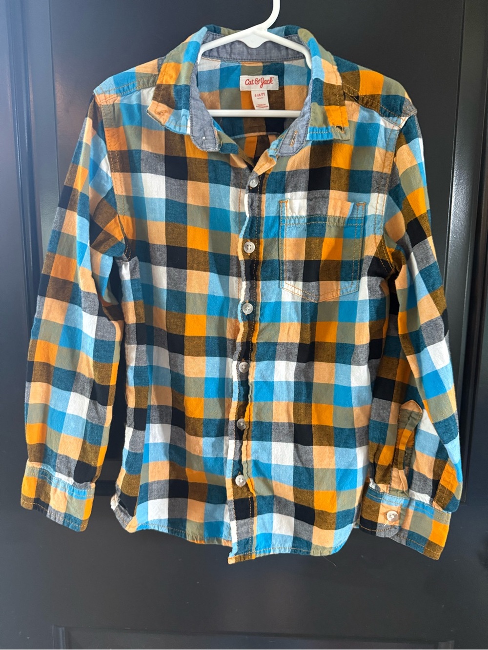 Cat & Jack Plaid Button-Down Shirt in Blue, Orange, Black